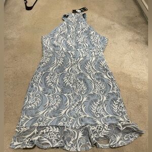 Blue Lace Halter Dress